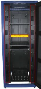Cable Management (Located at Front) are located vertically on the front and back of the cabinet used to maintaint neat and tidy arrangement of cable routing within the cabinet. 